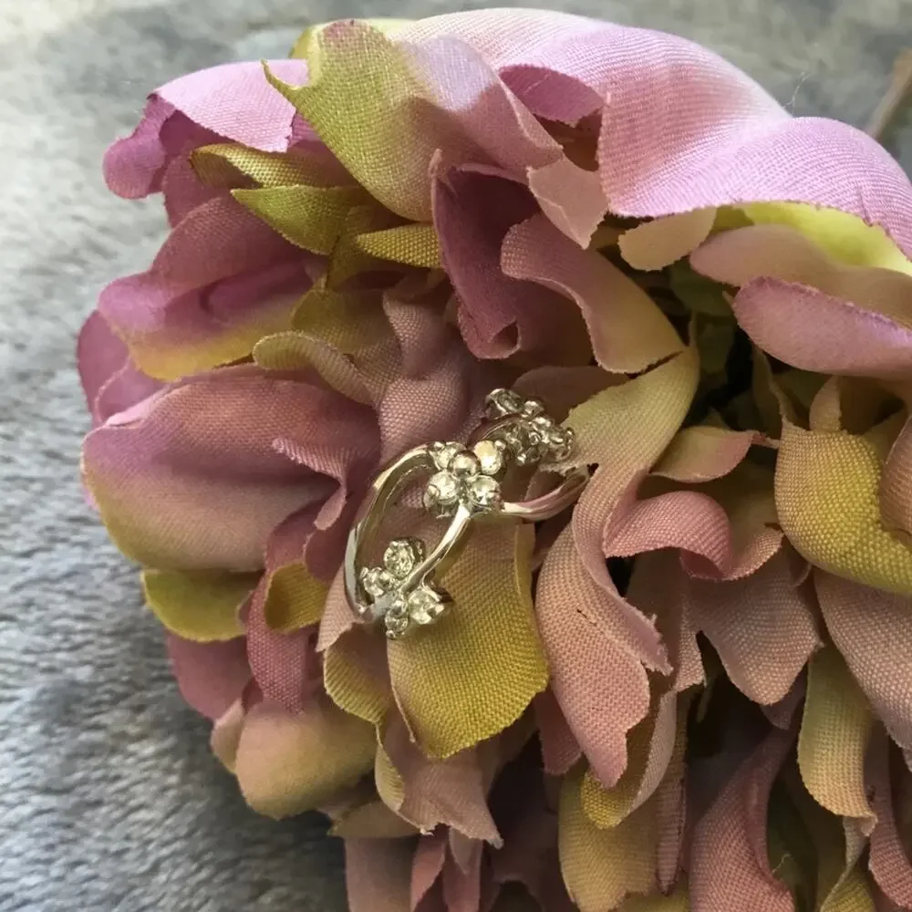 Silver Trio Butterfly Crystals Ring
